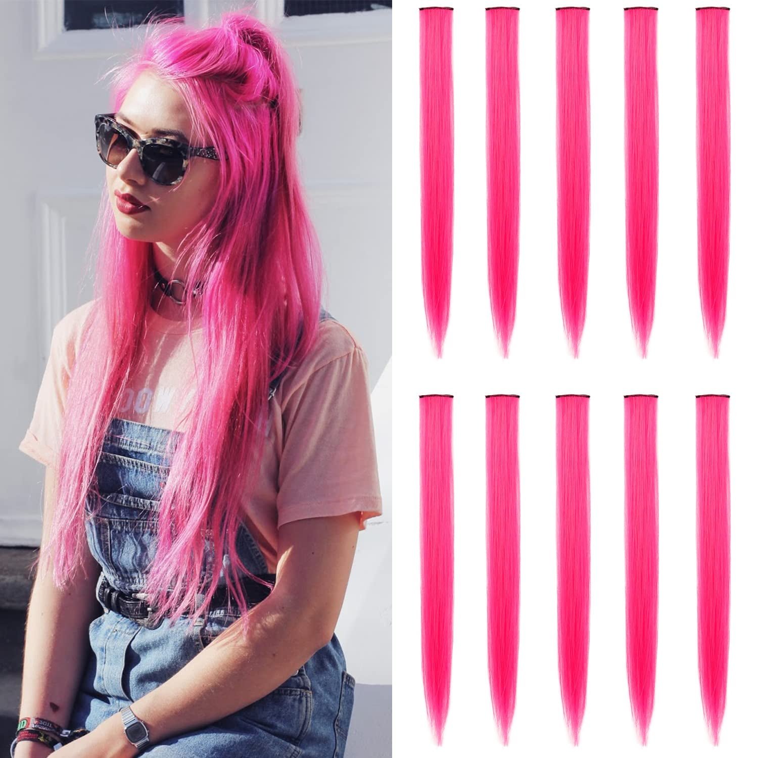 22 inch Colored Hair Extensions Straight Hairpiece, Multi-colors