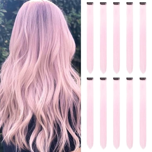 22 inch Colored Purple Hair Extensions Clip in Kid's Party Highlights, Purple Accessories Hairpiece Straight for Girls Women (10 Pcs Purple)