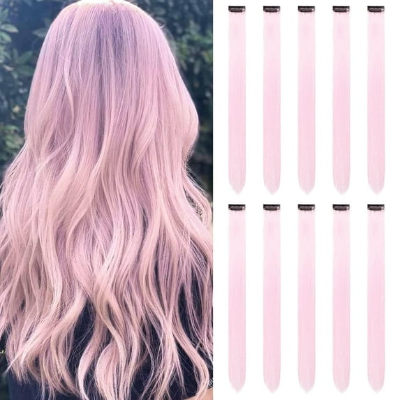 22 inch Colored Purple Hair Extensions Clip in Kid's Party Highlights, Purple Accessories Hairpiece Straight for Girls Women (10 Pcs Purple)