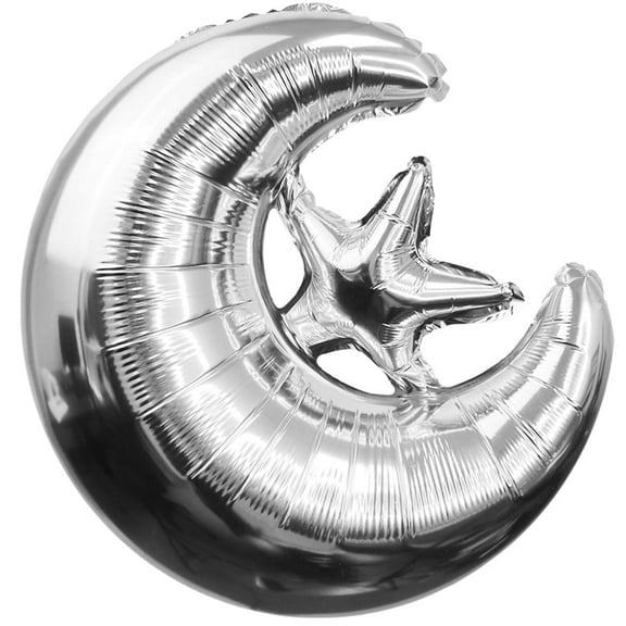 22 inch Crescent Moon & Star - Silver Foil Mylar Balloon - Party Supplies Decorations