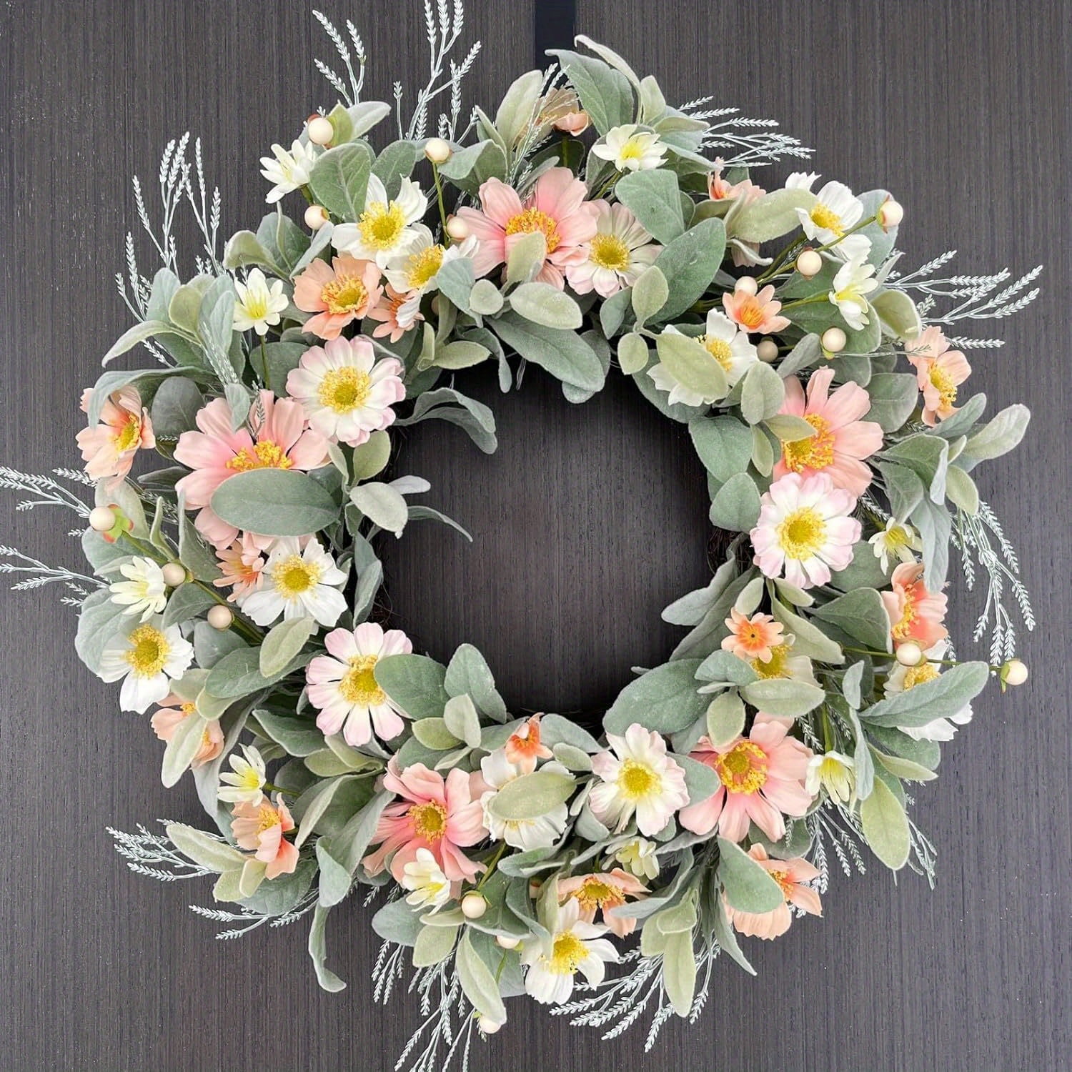 22 inch Flocked Artificial Lambs Ear Wreath Spring Summer Wreath for ...