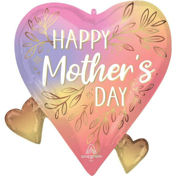 22 inch Happy Mother's Day Botanical Heart Supershape Anagram Foil Mylar Balloon - Party Supplies Decorations