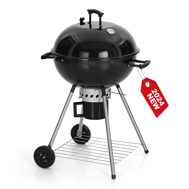 22 inch Kettle Charcoal BBQ Grill with Wheels, Portable Charcoal Grill
