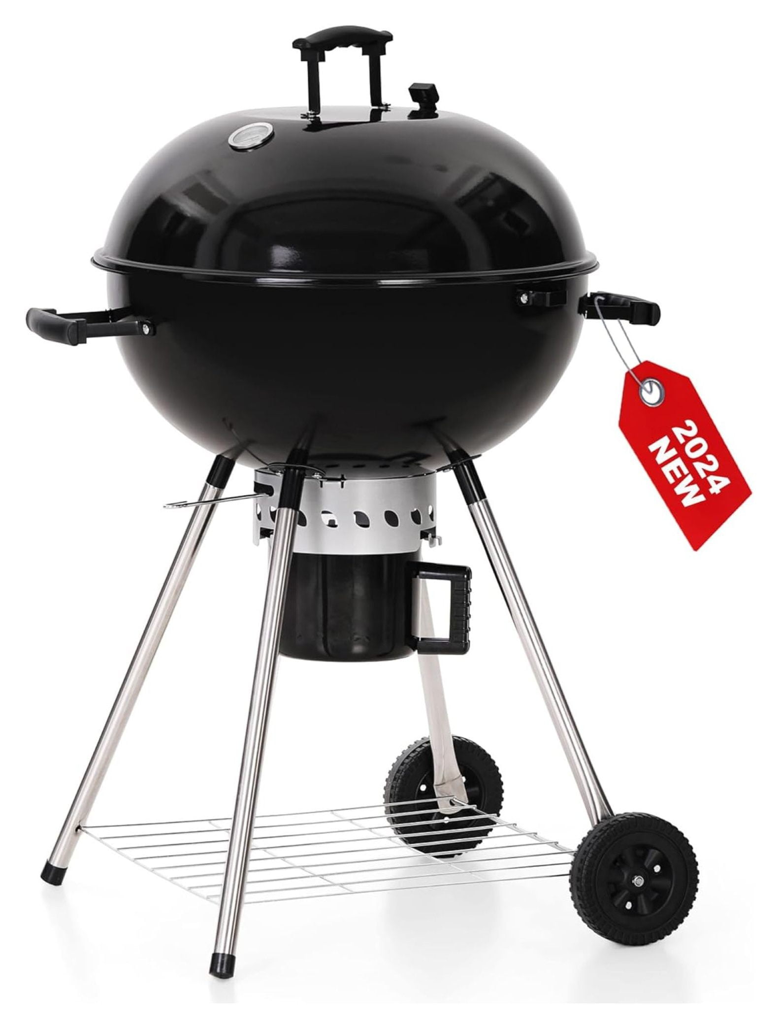 22-Inch Black Porcelain-Enameled Kettle Charcoal Grill with Wheels