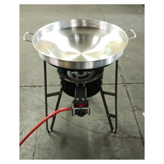 22 inch Large Mexican Concave Comal Griddle Outdoor Cooking Disc Wok Stainless Steel Set Propane Burner Stove and Heavy Duty Metal Stand Tacos Grilling or Stir Fry