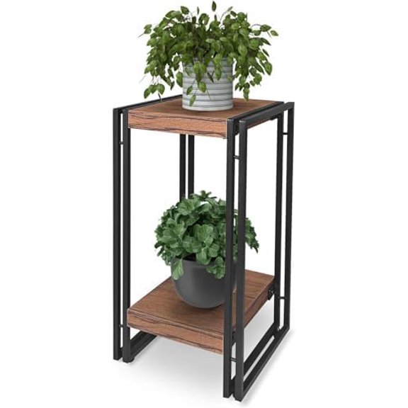 22 inch Plant Stand Table, 2 Tier Plant Shelves Indoor Flower Pots Stand Holder Modern Corner Plant Stand Rack Shelves Square Plant Tables for Office Living Room, Balcony,Brown