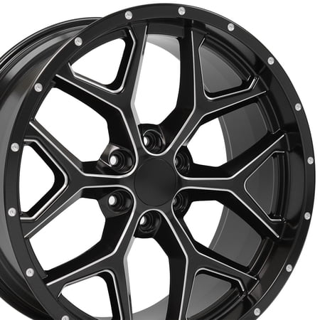22 inch Rim fits 99-18 GMC Sierra 1500 Snowflake Satin Black Milled Edge Wheel Direct Fit