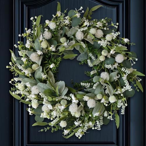 22 inch Spring Wreath White Spiny Ball Green Leaf Green Wreath Summer Front Door Hallway Window Decoration Wedding Party Decoration$$Home Decor, Kitchen, & Other