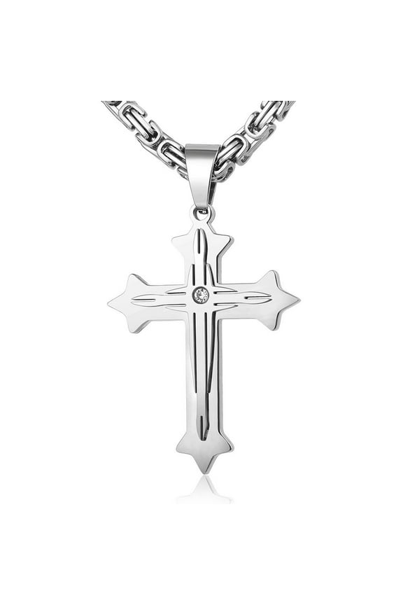 22 inch Stainless Steel Pendant Cross necklace For Men Inlay Clear Rhinestone