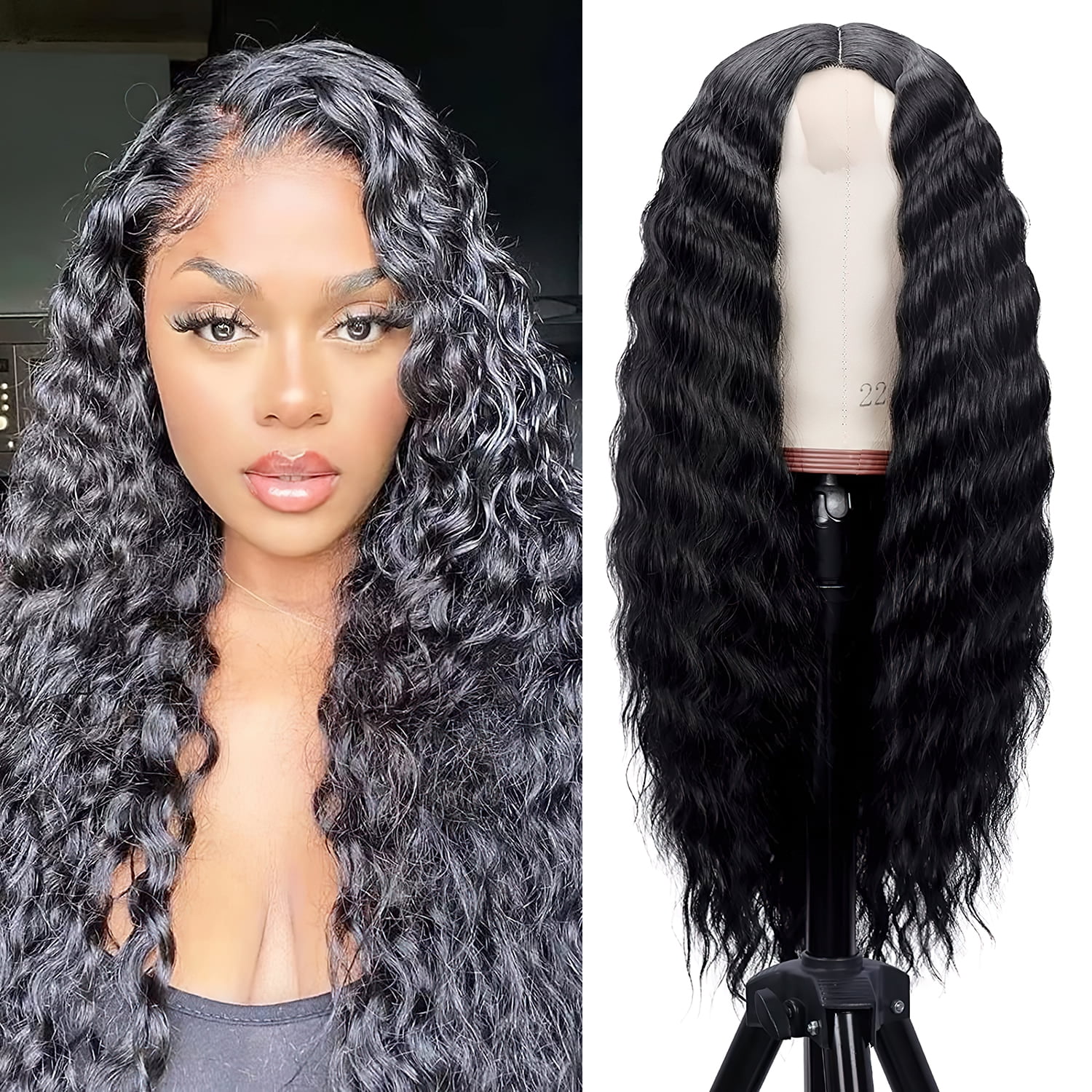22 inch Water Wave Wigs, Jungle Wave Lace Front Brazilian Curly Hair Wigs  for Black Women