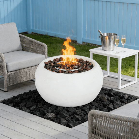 22-inch White MGO Patio Propane Fire Pit - 40,000 BTU Compact No-Assembly Outdoor Firepit with Lava Rocks & Weather Cover