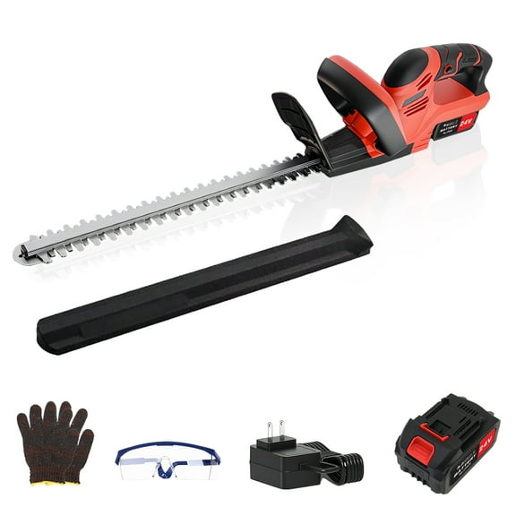 22 Inch Cord Powered Hedge Trimmer with 3.0Ah Battery + Charger + Eyewear Gloves for Cutting and Trimming Bushes and Shrubs (3c Battery, 10)