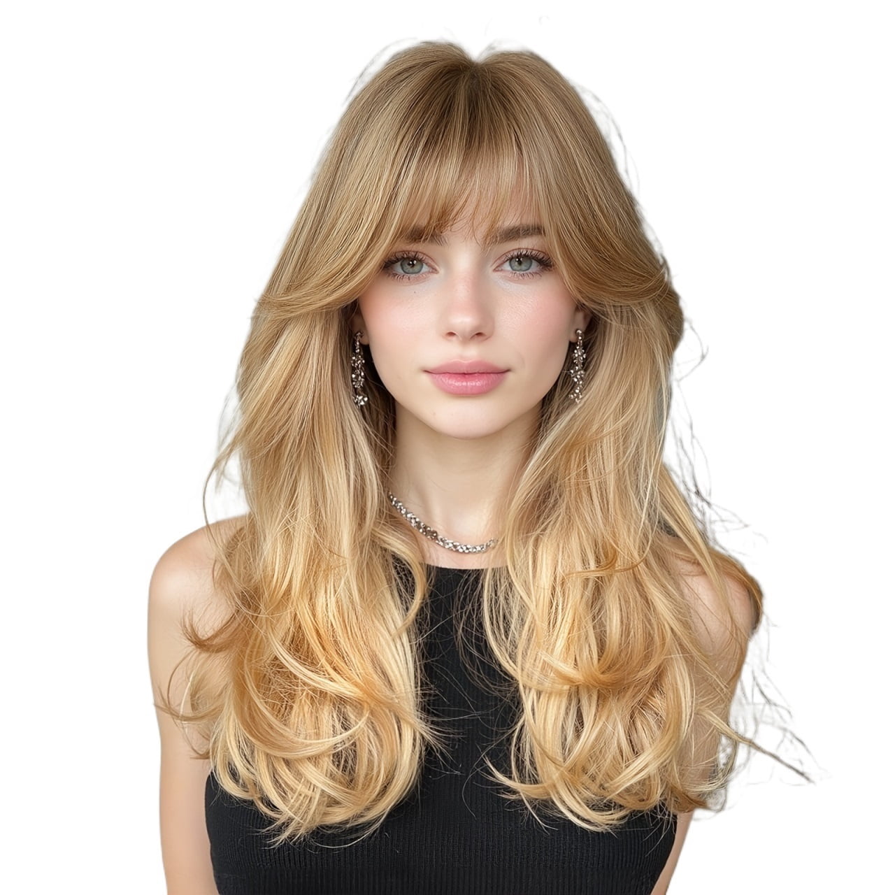 22-inch mixed color wavy bangs wig, chemical fiber rose mesh wig, suitable for daily life and party activities