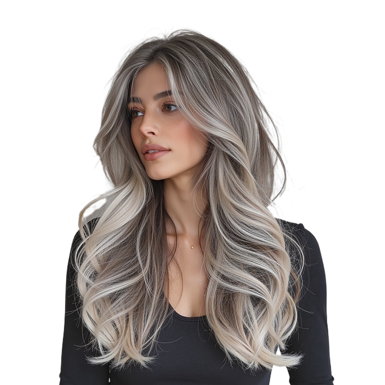 22-inch mixed color wavy bangs wig, chemical fiber rose mesh wig, suitable for daily life and party activities