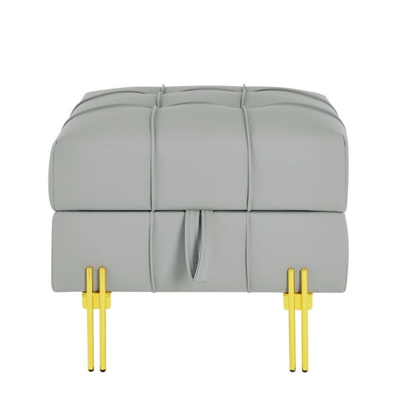 22 inches Anti-scratch Leather Storage Ottoman, Pet Friendly Entryway Bench with Golden Stainless Steel Legs, Gray