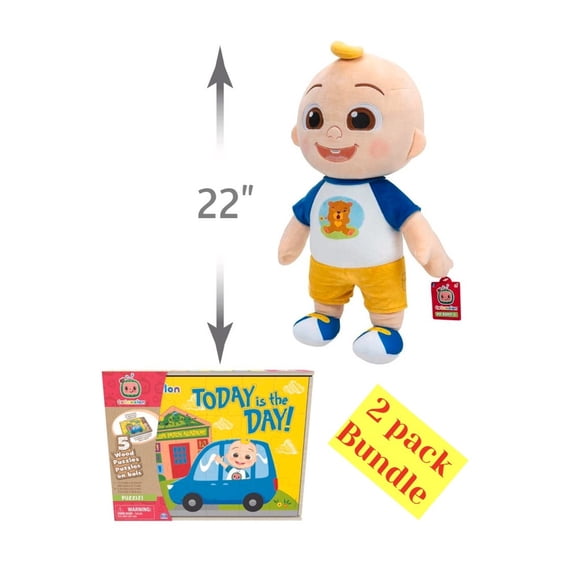 22-inches CoComelon My Buddy JJ Extra Soft Star Character Plush Toys & Cocomelon 5-Pack Of Wood Jigsaw Puzzles For Families Bundle of 2 Items