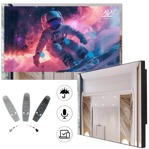 22 inches IP65 Waterproof Bathroom Smart Mirror TV webOS Smart Television with Built-in Voice Control Wi-Fi Bluetooth ATSC DTV Tuner Ideal for SPA & Hotel New