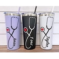 thumbnail image 1 of 22 oz Nurse Personalized Stainless Steel Tumbler with Custom Stethoscope Vinyl Decal by Avito - Includes Straw and Lid - Nurse RN - Nurse Gift, 1 of 9