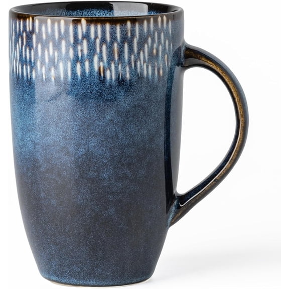 22 oz Oversized Heavyweight Ceramic Coffee Mug, Handcrafted Reactive Glaze Stoneware, Microwave & Dishwasher Safe, Large Coffee Cup for Gift & Daily Use (Blue)
