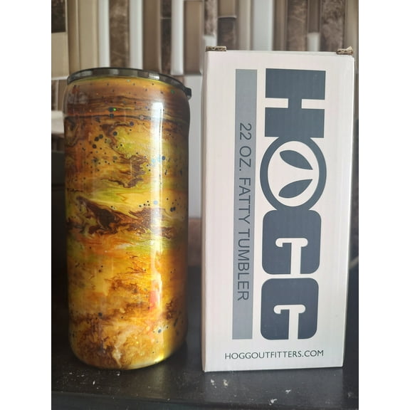 22 oz stainless steel fatty drinking tumbler beautiful colors made with epoxy resin and alcohol, inks