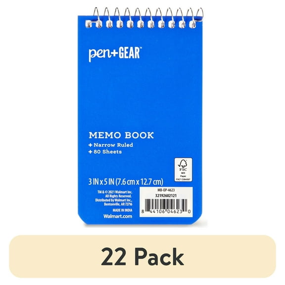 (22 pack) Pen+Gear Memo Book, 3x5, Narrow Ruled Notebook, 80 Sheets, Blue Paper Cover, 1 Count