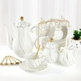 thumbnail image 1 of 22 pcs White Porcelain Tea Set for 6, Luxury British Style Tea/Coffee Cup Set with Golden Trim, Beautiful Tea Set for Women, Tea Party Set, Gift Package (With a Stand), 1 of 7