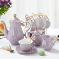thumbnail image 1 of 22 pcs White Porcelain Tea Set for 6, Luxury British Style Tea/Coffee Cup Set with Golden Trim, Beautiful Tea Set for Women, Tea Party Set, Gift Package (With a Stand), 1 of 10