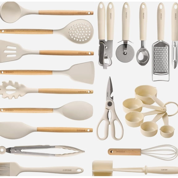 22 with Piece Cooking Utensils Set with 22 Pcs, Cream White