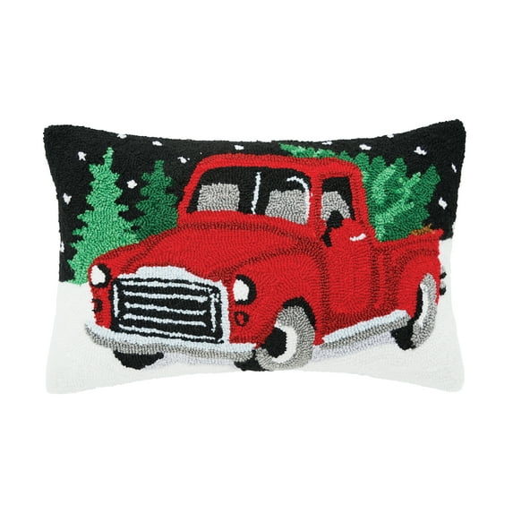 Snowy Truck Hooked Christmas Throw Pillow, 14" x 22"