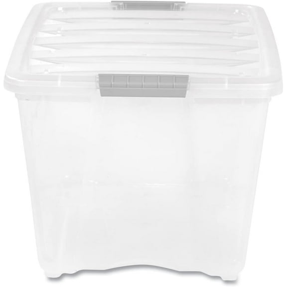 22 x 16.5 x 13.03 in. 54 qt. Stack & Pull Latching Flat Lid Storage Bin Clear & Grey