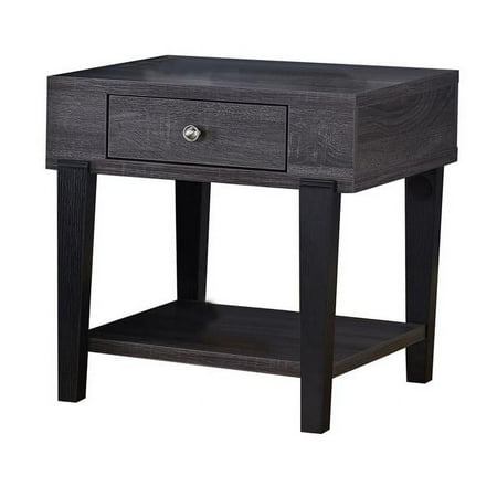 22 x 20.75 x 22 in. 1 Drawer Wooden End Table with 1 Open Shelf, Distressed Gray