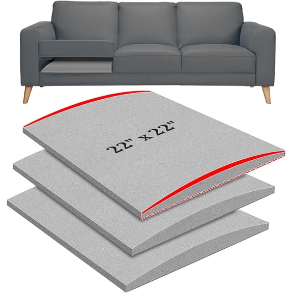 22" x 22" Couch Cushion Support for Sagging Seat, 3 PCS Large Size Insert Sofa Cushion Support Board for Better Lift, 45D High-Density Foam Couch Replacement for Furniture Seat Sagging Repair, Grey