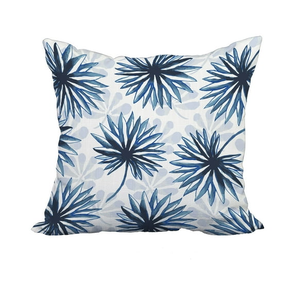 22 x 22 Inch Blue Floral Print Decorative Polyester Throw Pillow with a Linen Texture