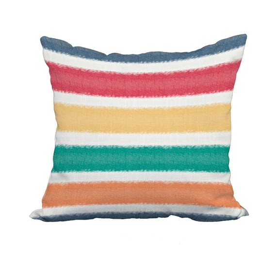 22 x 22 Inch Blue Stripe Print Decorative Polyester Throw Pillow with a Linen Texture