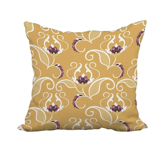 22 x 22 Inch Gold Floral Print Decorative Polyester Throw Pillow with a Linen Texture