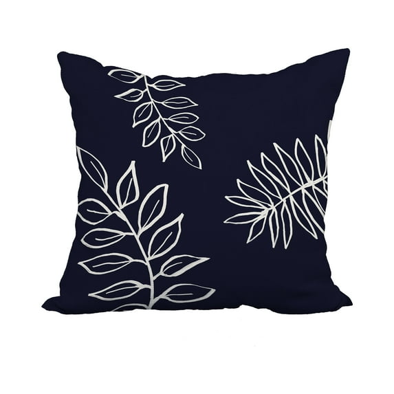 22 x 22 Inch Navy Blue Floral Print Decorative Polyester Throw Pillow with a Linen Texture