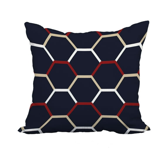 22 x 22 Inch Navy Blue Geometric Print Decorative Polyester Throw Pillow with a Linen Texture