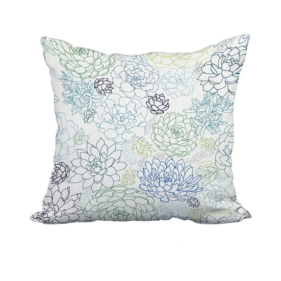 22 x 22 Inch Opal Navy Blue Floral Print Decorative Polyester Throw Pillow with Linen Texture