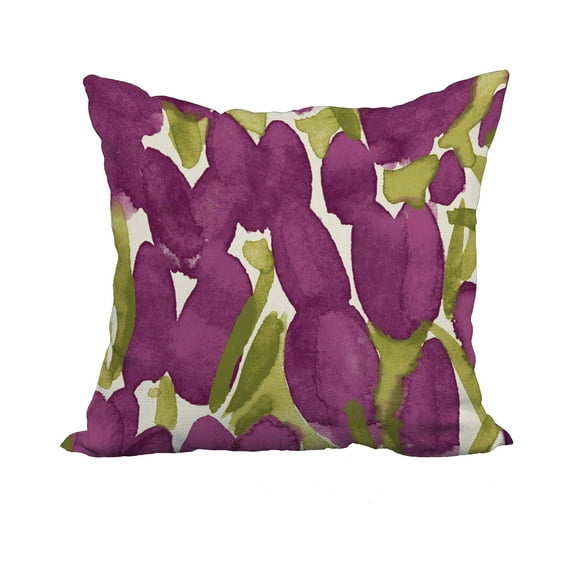 22 x 22 Inch Sunset Tulip Purple Floral Print Decorative Polyester Throw Pillow with Linen Texture