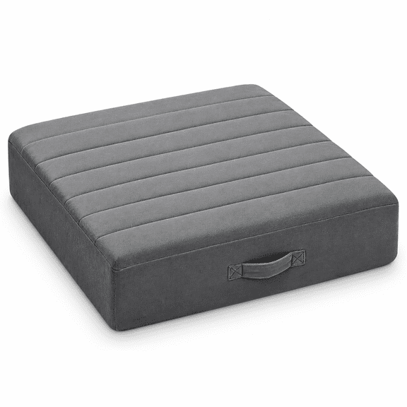 22 x 22 Inch Tufted Floor Pillow, 5 Inch Thick Foam Meditation Cushion with Removable Washable Cover and Carry Handle, Grey