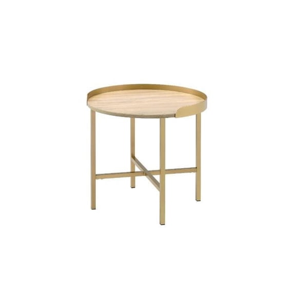 22 x 22 x 22 in. Mithea End Table, Oak Table Top & Gold