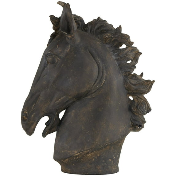 22" x 25" Brown Polystone Horse Sculpture, by DecMode