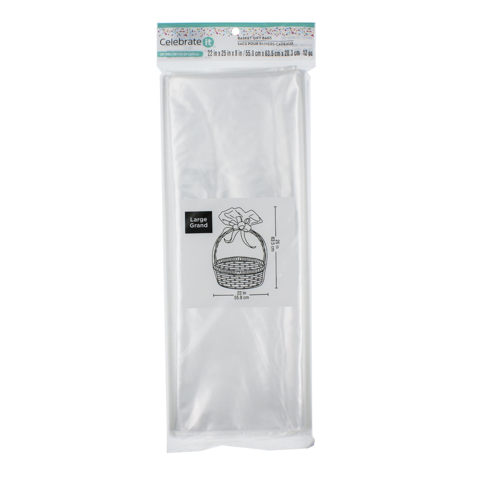 Large Clear Polypropylene Basket Gift Bags - 12ct
