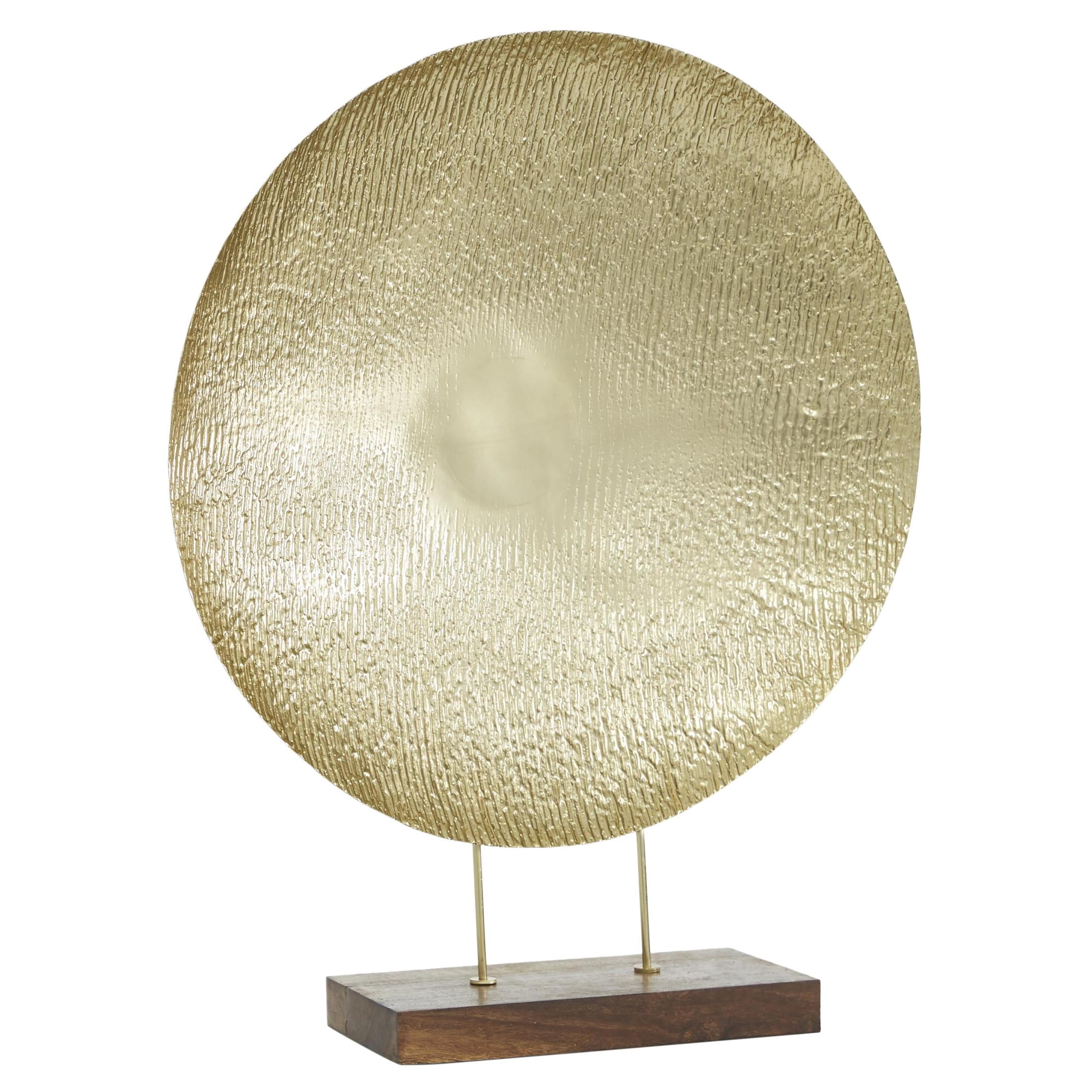 22" x 27" Gold Metal Plate Geometric Sculpture with Wood Stand, by DecMode