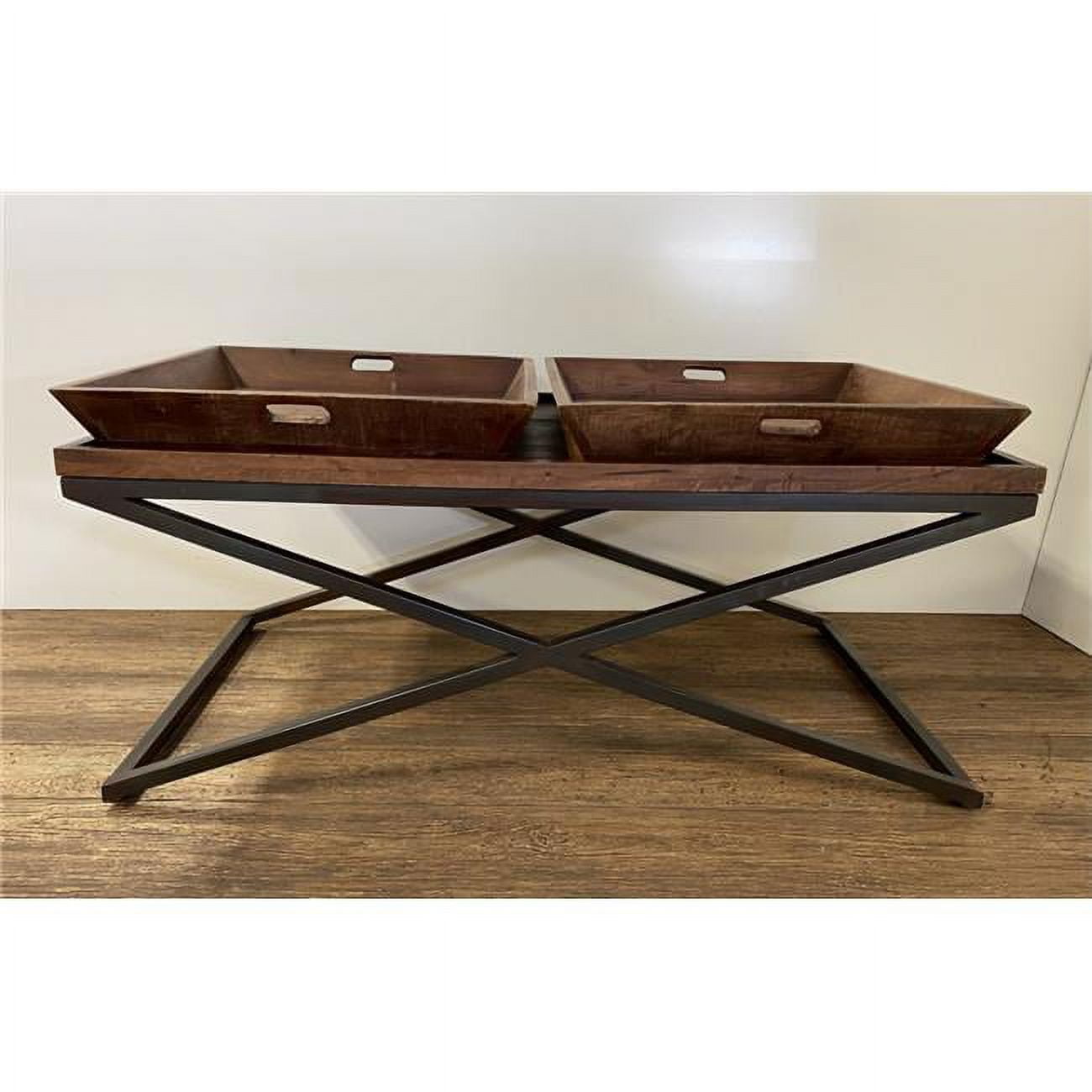 22 x 27 x 47 in. Modern Black & Brown Iron Leg Wood Tray Coffee Table