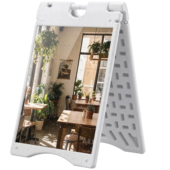 22" x 28" Double-Sided A-Frame Sidewalk Sign with Weighted Base, Weather-Resistant HDPE Sandwich Board, White