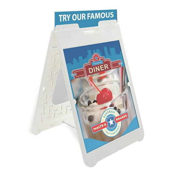 22 x 28 Signicade Sidewalk A-Frame Curb Sign with 2 Non-glare Lenses, Includes Sign Rider for Headers, Plastic (White) (BSWPST28V2)