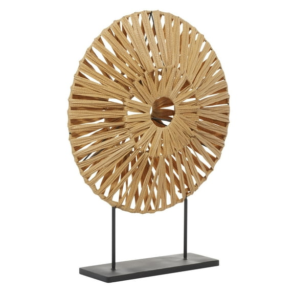 22" x 29" Brown Plastic Rattan Handmade Abstract Sculpture with Black Stand, by DecMode