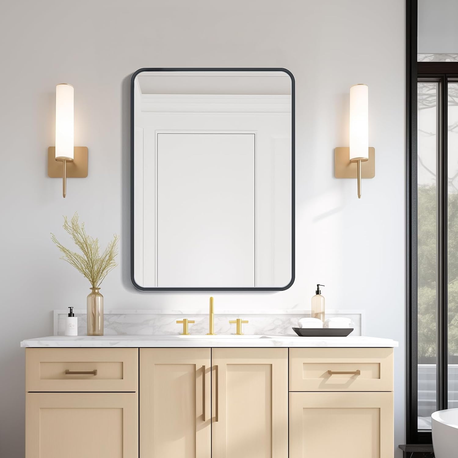 22" x 30" Framed Bathroom Wall Mirror, HeavyDuty Rectangle Hanging