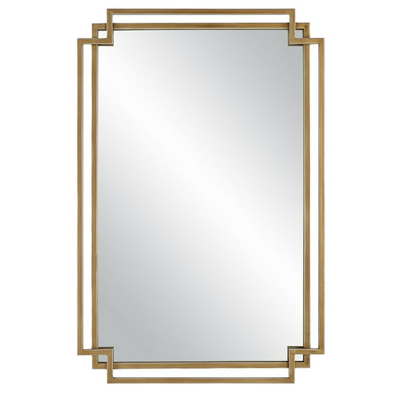 22 x 34 Rectangular Accent Mirror with Two Overlapping Frames, Brushed Gold- Saltoro Sherpi
